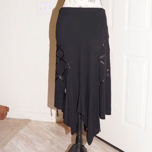 Unique Black Skirt with ribbon accents
